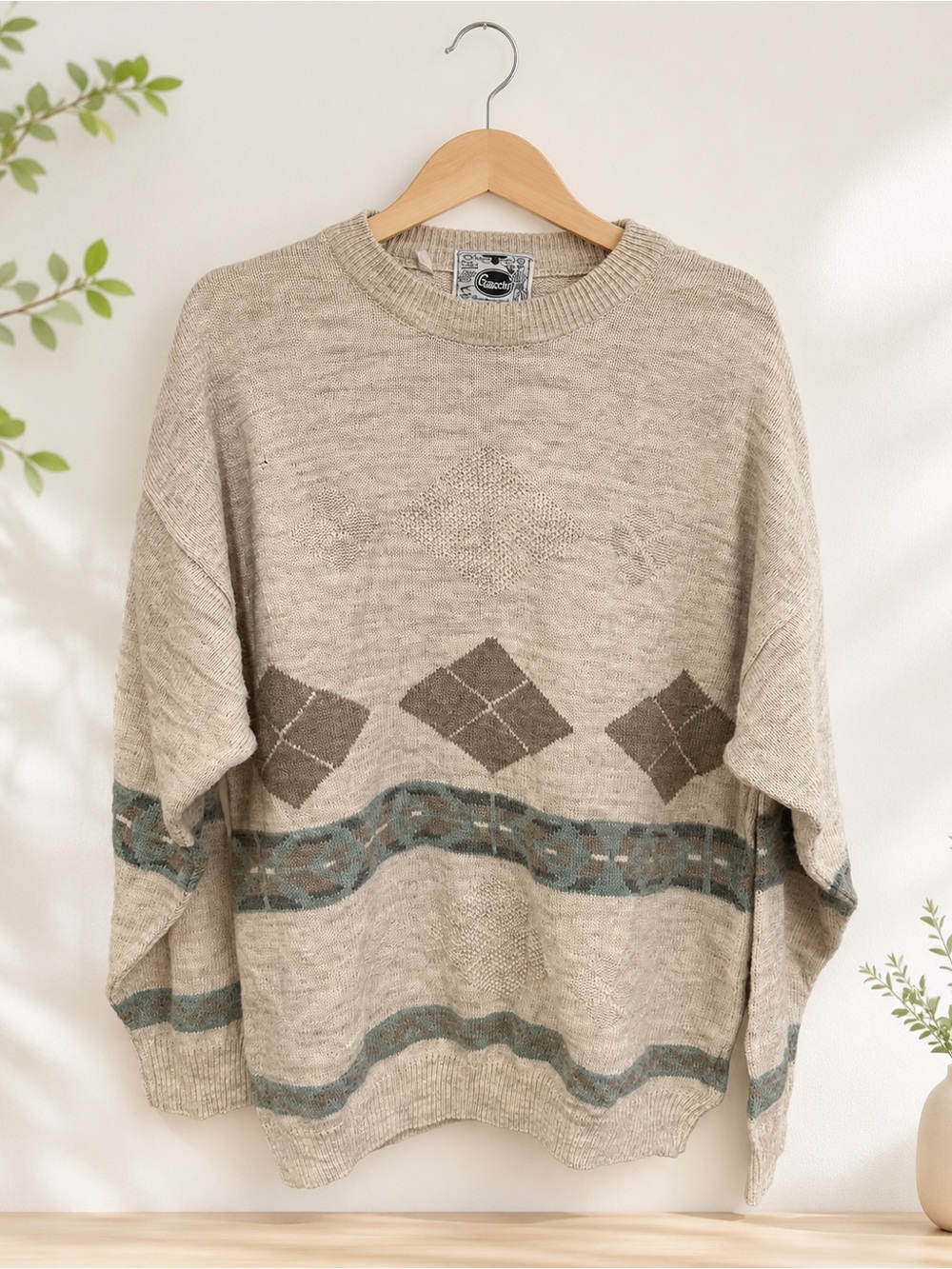 Vintage Gaucho Men’s L Knit Sweater Argyle Geometric 90s Grandpa Pullover
